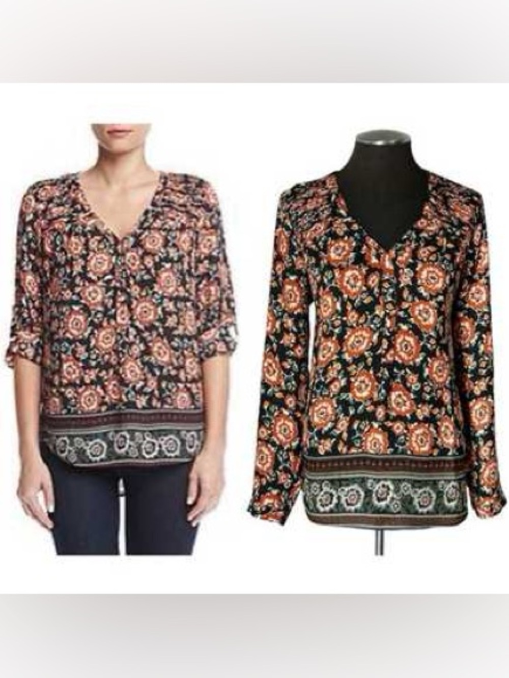 DR2 Navy Boho Top with Purple Tassel & Orange Medallion Print XS - Picture 6 of 11